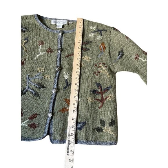 Vintage Nomadic Traders Button Front Cardigan size M Green Embroidered Wool Blen - Picture 7 of 7